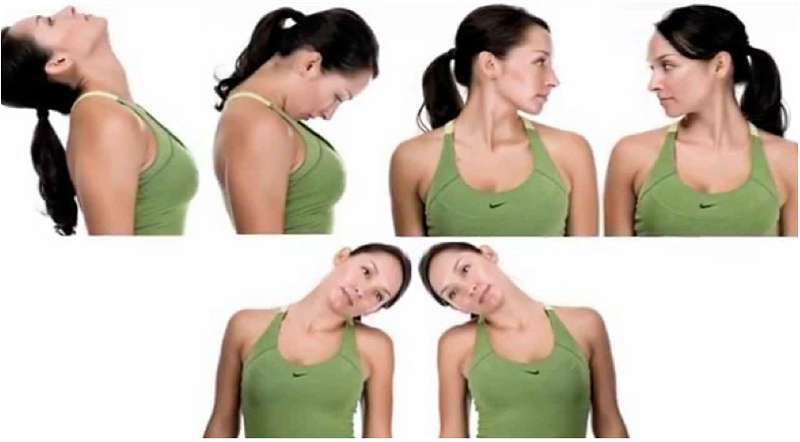 Các bài lần lượt: ngửa-cúi cổ, xoay trái-xoay phải cổ, nghiêng trái-nghiêng phải cổ.